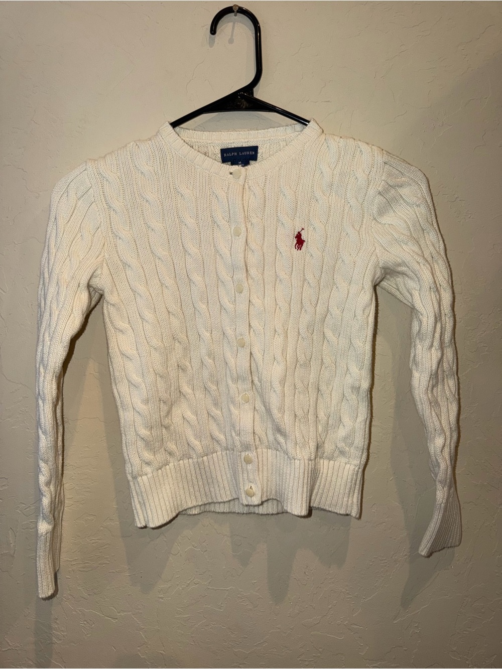 Ralph Lauren Girls beige Cable-Knit Cardigan Sweater Button Front M 8-10
